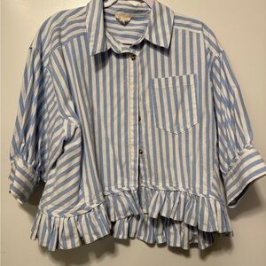 BiBi Light Blue and White Striped Top